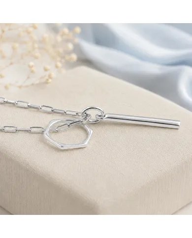 Bar & Ring Pendant - 925 Sterling Silver Handmade Gift for Her & Him