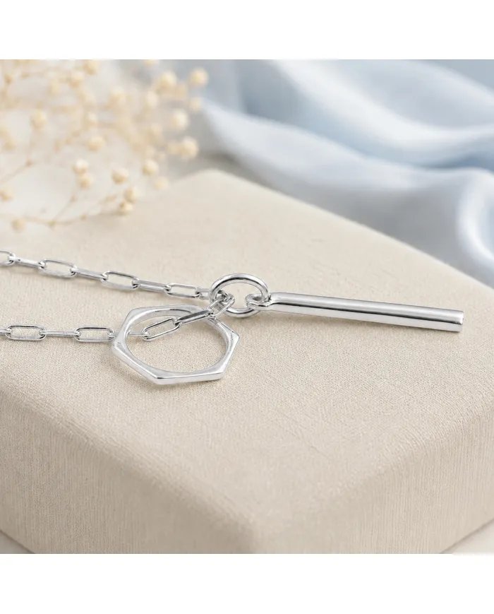 Bar & Ring Pendant - 925 Sterling Silver Handmade Gift for Her & Him