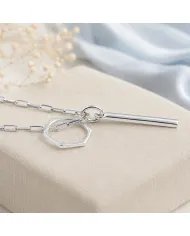 Bar & Ring Pendant - 925 Sterling Silver Handmade Gift for Her & Him