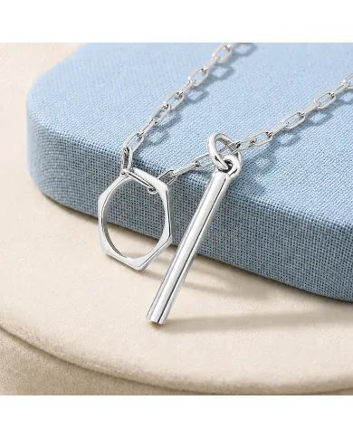 Bar & Ring Pendant - 925 Sterling Silver Handmade Gift for Her & Him