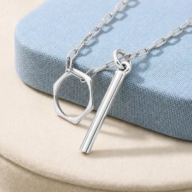 Bar & Ring Pendant - 925 Sterling Silver Handmade Gift for Her & Him