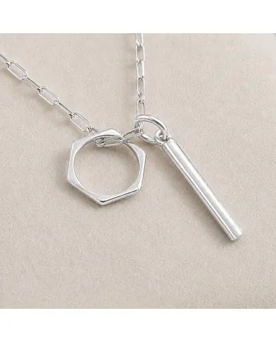 Bar & Ring Pendant - 925 Sterling Silver Handmade Gift for Her & Him