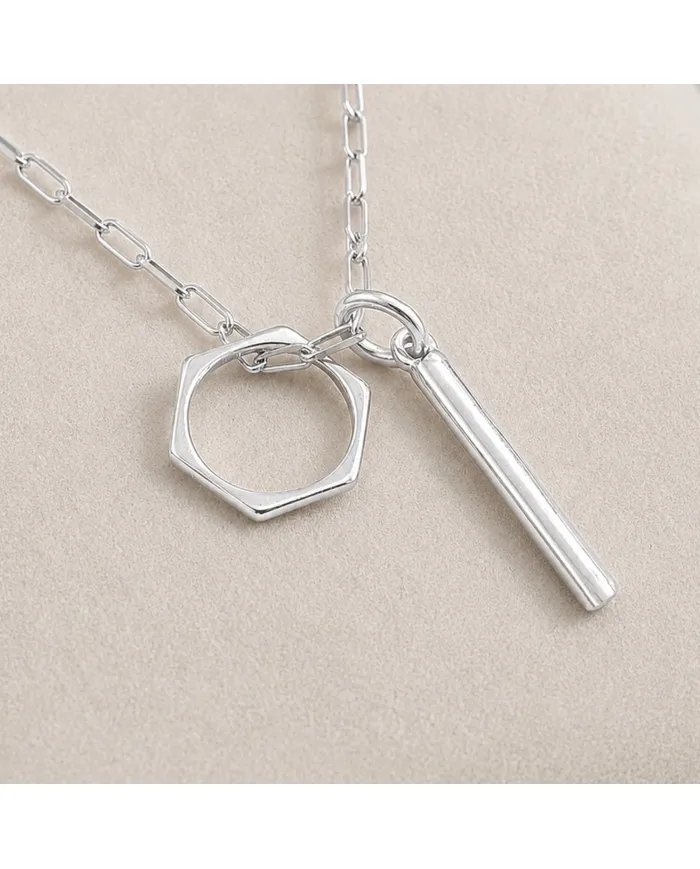 Bar & Ring Pendant - 925 Sterling Silver Handmade Gift for Her & Him