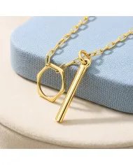 Bar & Ring Pendant - Gold Plated 925 Silver Handmade Gift for Her & Him