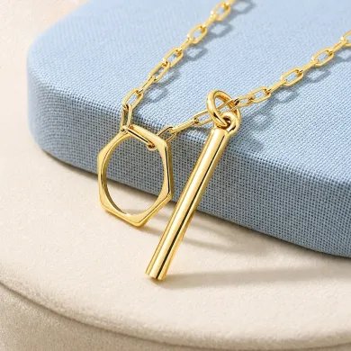Bar & Ring Pendant - Gold Plated 925 Silver Handmade Gift for Her & Him
