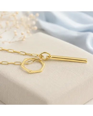 Bar & Ring Pendant - Gold Plated 925 Silver Handmade Gift for Her & Him