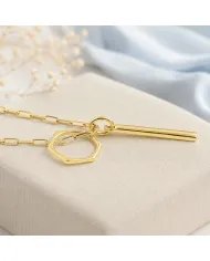Bar & Ring Pendant - Gold Plated 925 Silver Handmade Gift for Her & Him