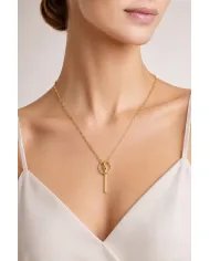 Bar & Ring Pendant - Gold Plated 925 Silver Handmade Gift for Her & Him