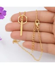 Bar & Ring Pendant - Gold Plated 925 Silver Handmade Gift for Her & Him