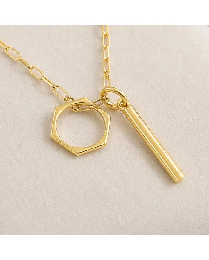 Bar & Ring Pendant - Gold Plated 925 Silver Handmade Gift for Her & Him