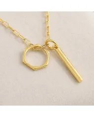 Bar & Ring Pendant - Gold Plated 925 Silver Handmade Gift for Her & Him
