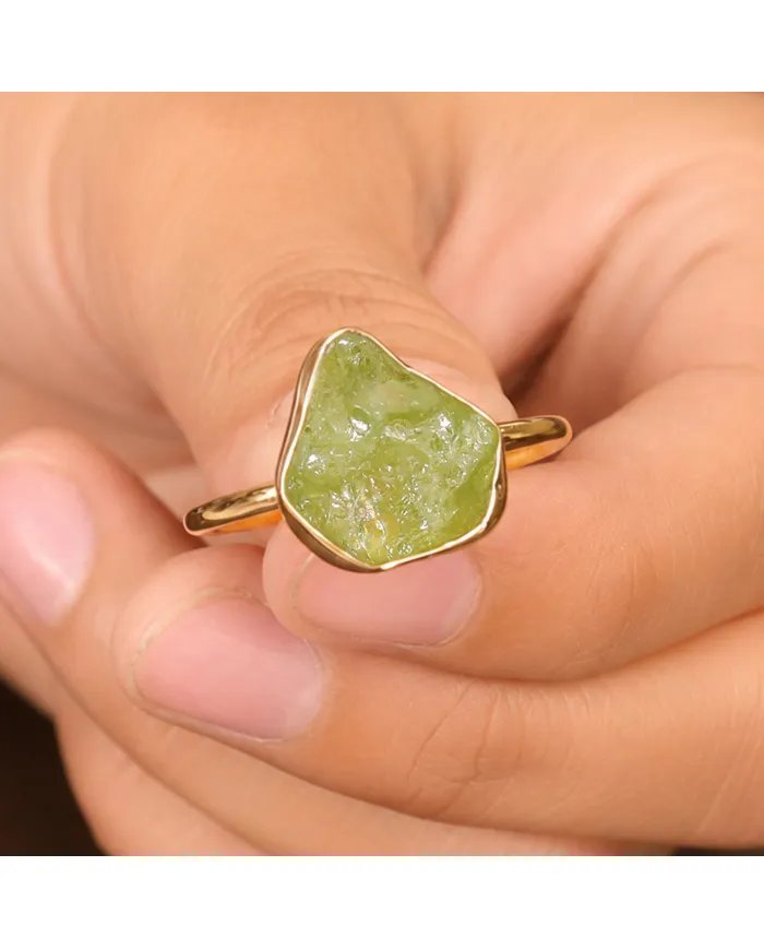 Natural Peridot Ring - 925 Silver Gold Plated Statement Jewelry for Women