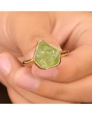 Natural Peridot Ring - 925 Silver Gold Plated Statement Jewelry for Women