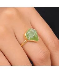 Natural Peridot Ring - 925 Silver Gold Plated Statement Jewelry for Women