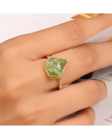 Natural Peridot Ring - 925 Silver Gold Plated Statement Jewelry for Women