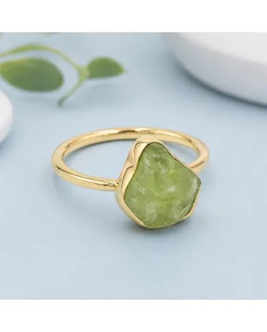Natural Peridot Ring - 925 Silver Gold Plated Statement Jewelry for Women