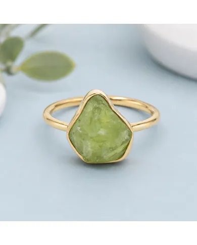 Natural Peridot Ring - 925 Silver Gold Plated Statement Jewelry for Women