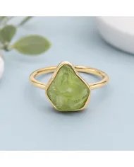 Natural Peridot Ring - 925 Silver Gold Plated Statement Jewelry for Women