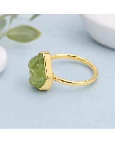 Natural Peridot Ring - 925 Silver Gold Plated Statement Jewelry for Women