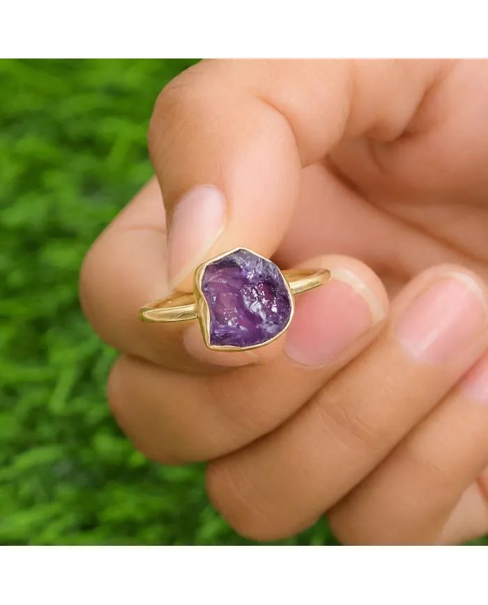 Natural Amethyst Ring – Gold Plated 925 Silver Handmade Jewelry
