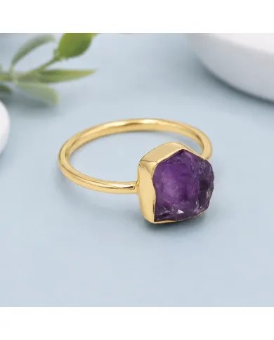 Natural Amethyst Ring – Gold Plated 925 Silver Handmade Jewelry