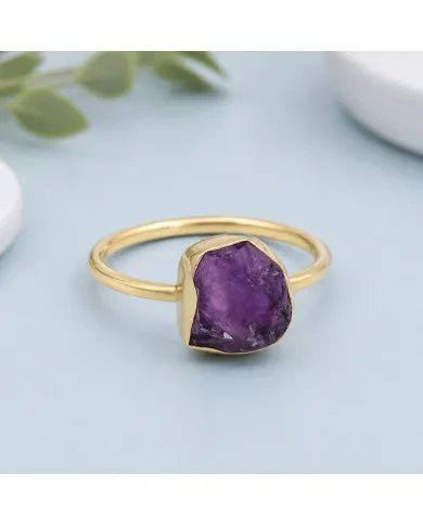 Natural Amethyst Ring – Gold Plated 925 Silver Handmade Jewelry