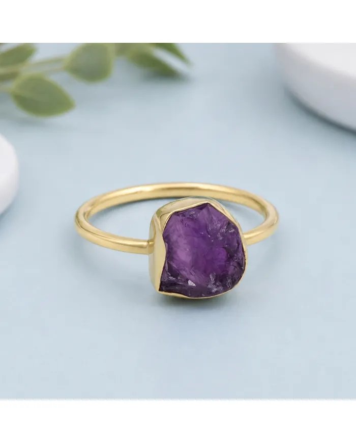 Natural Amethyst Ring – Gold Plated 925 Silver Handmade Jewelry