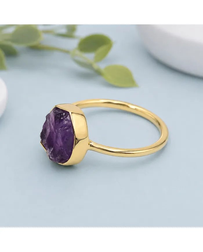 Natural Amethyst Ring – Gold Plated 925 Silver Handmade Jewelry