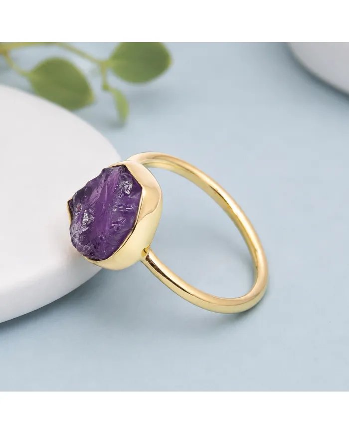 Natural Amethyst Ring – Gold Plated 925 Silver Handmade Jewelry