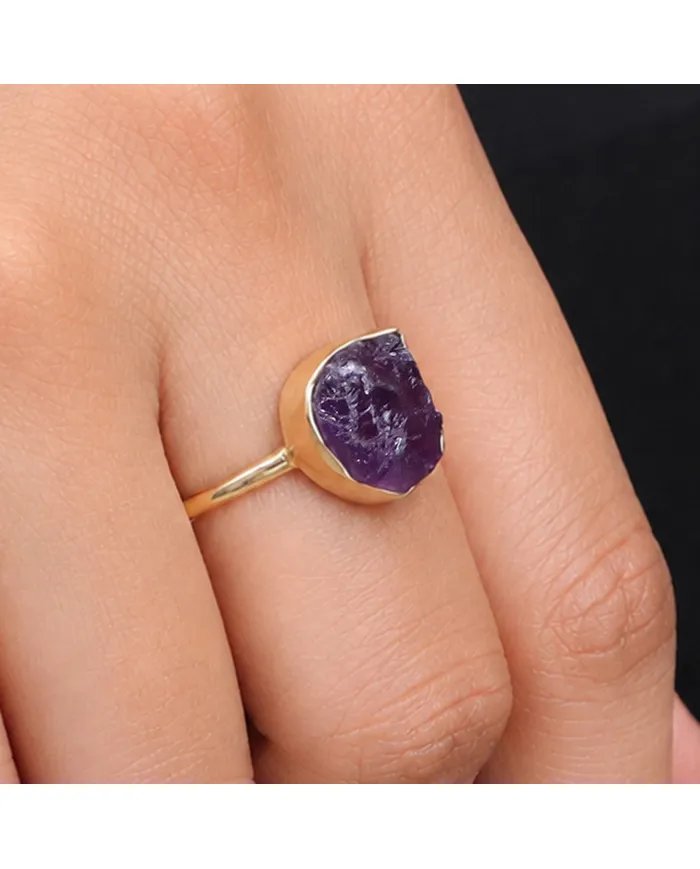 Natural Amethyst Ring – Gold Plated 925 Silver Handmade Jewelry