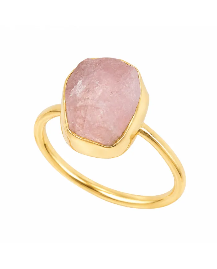 Natural Morganite Ring 18K Gold-Plated | 925 Silver Handmade Jewelry