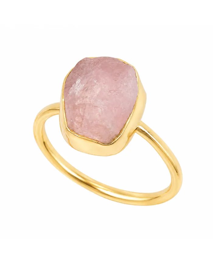Natural Morganite Ring - Gold Plated 925 Silver Handmade Jewelry