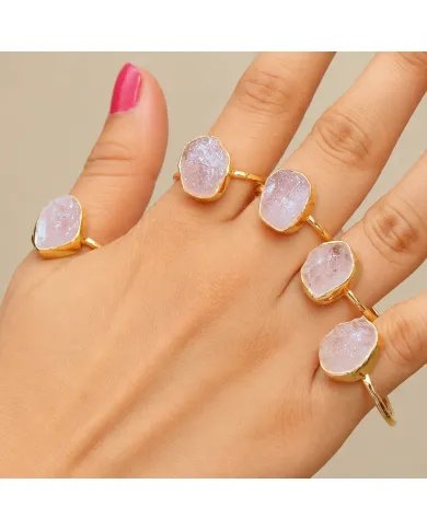 Natural Morganite Ring - Gold Plated 925 Silver Handmade Jewelry