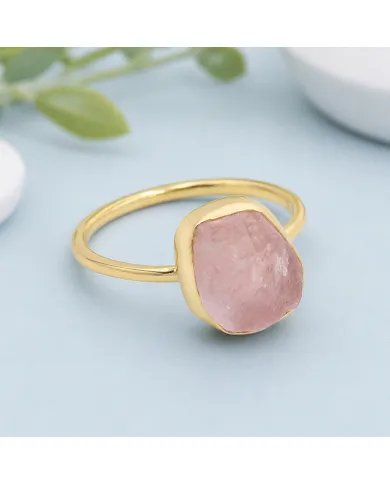 Natural Morganite Ring - Gold Plated 925 Silver Handmade Jewelry