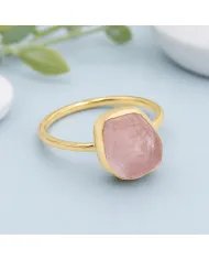Natural Morganite Ring - Gold Plated 925 Silver Handmade Jewelry