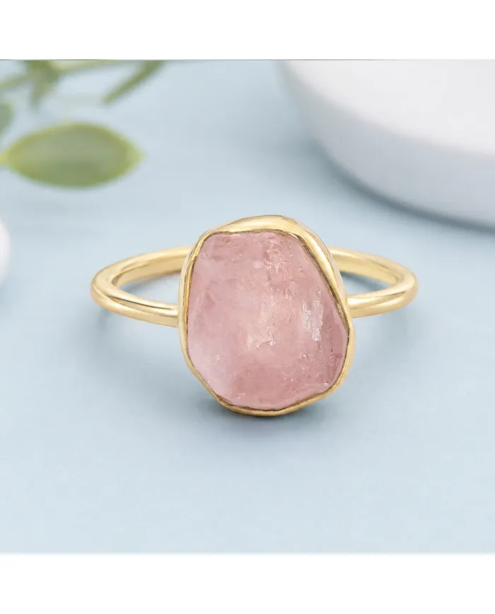 Natural Morganite Ring 18K Gold-Plated | 925 Silver Handmade Jewelry