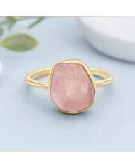 Natural Morganite Ring - Gold Plated 925 Silver Handmade Jewelry