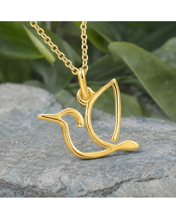 Gold-Plated Hummingbird Pendant in 925 Sterling Silver – Handmade Gift for Her