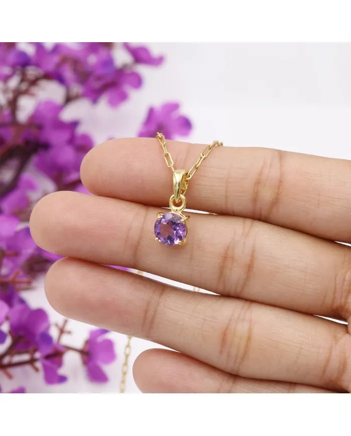 Amethyst Pendant - 925 Sterling Silver Minimalist Gemstone Jewelry