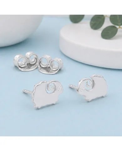 Cute Sheep Stud Earrings with Swarovski Crystal in 925 Sterling Silver