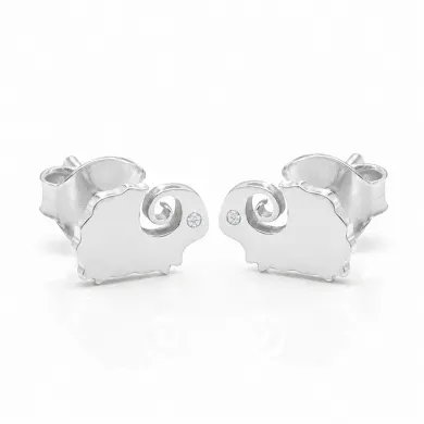 Cute Sheep Stud Earrings with Swarovski Crystal in 925 Sterling Silver