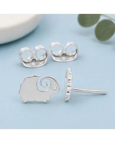 Cute Sheep Stud Earrings with Swarovski Crystal in 925 Sterling Silver