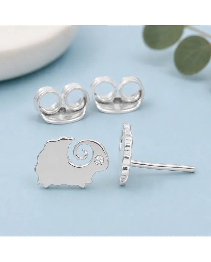 Cute Sheep Stud Earrings with Swarovski Crystal in 925 Sterling Silver