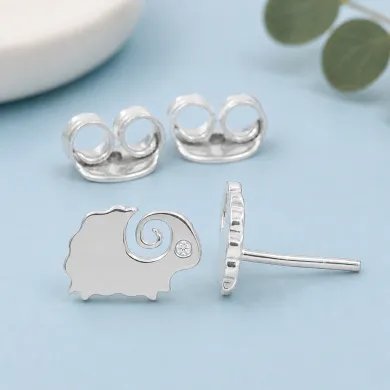 Cute Sheep Stud Earrings with Swarovski Crystal in 925 Sterling Silver