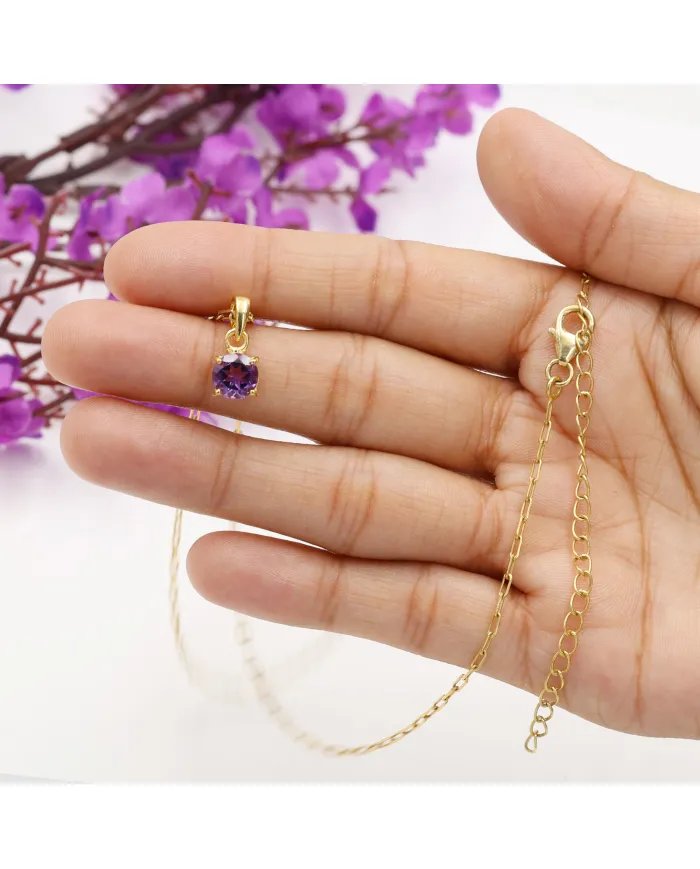 Amethyst Pendant - 925 Sterling Silver Minimalist Gemstone Jewelry