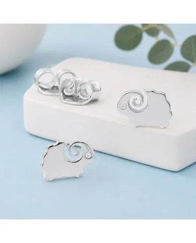 Cute Sheep Stud Earrings with Swarovski Crystal in 925 Sterling Silver