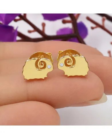 Gold-Plated Cute Sheep Stud Earrings with Swarovski Crystal in 925 Silver