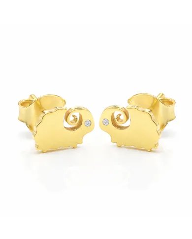 Gold-Plated Cute Sheep Stud Earrings with Swarovski Crystal in 925 Silver