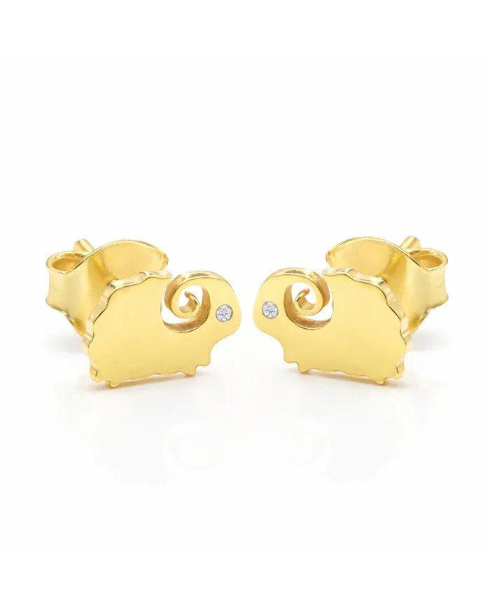 Gold-Plated Cute Sheep Stud Earrings with Swarovski Crystal in 925 Silver