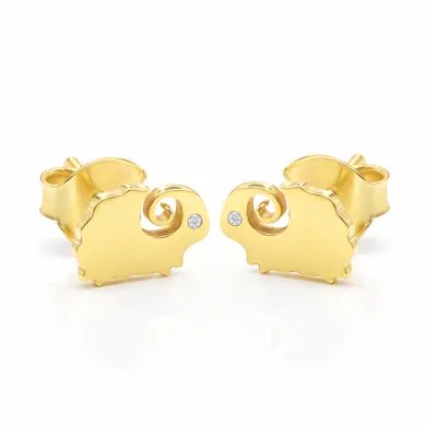 Gold-Plated Cute Sheep Stud Earrings with Swarovski Crystal in 925 Silver